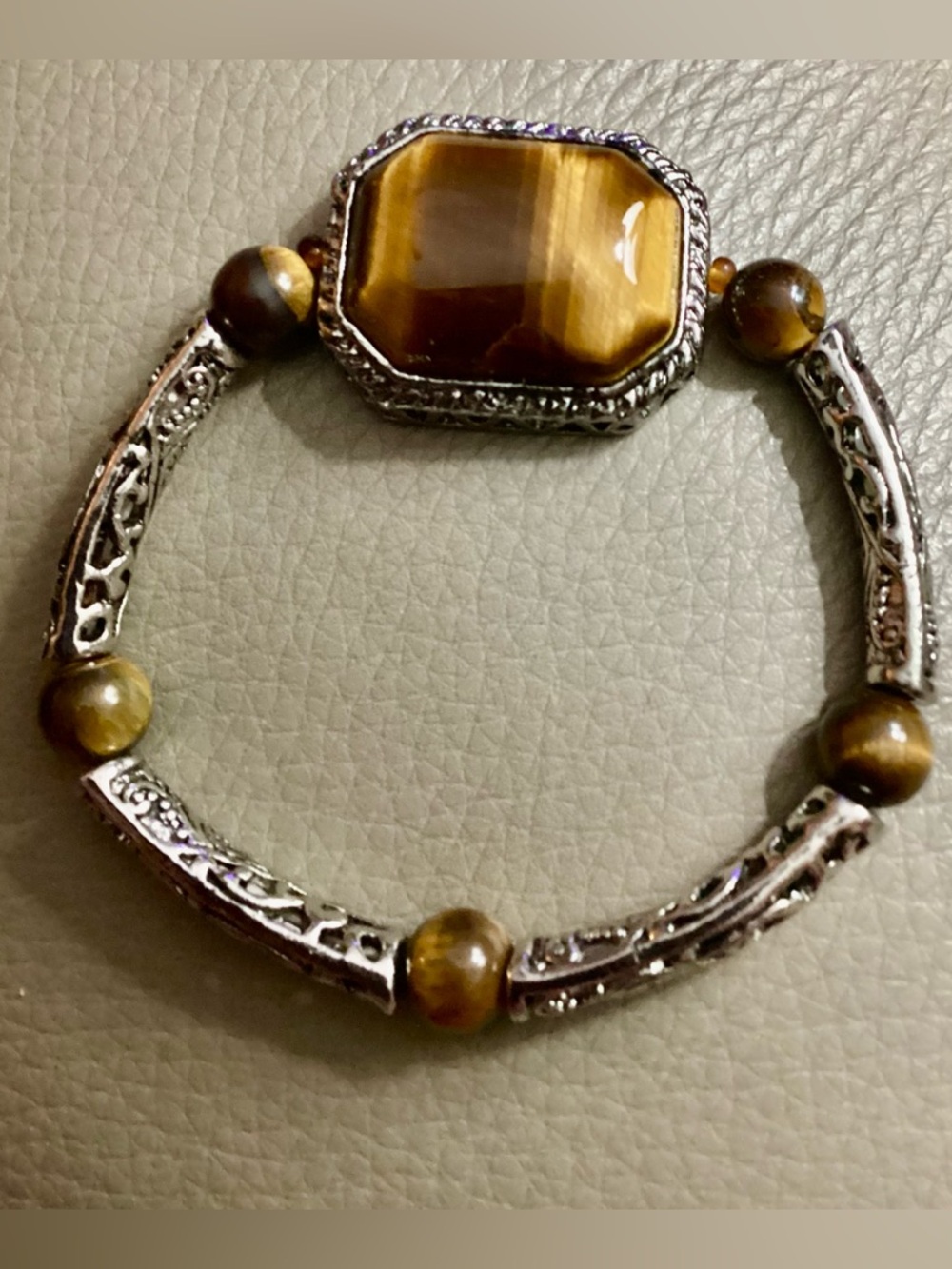 Tiger Eye Stone Silver-Tone stretch  Bracelet - Unbranded